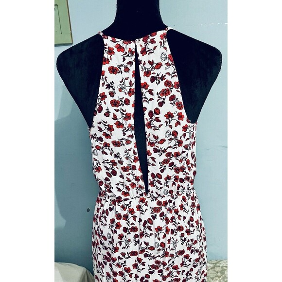 H&M Floral Dress SzS Red White High Waist Vacation Maxi Dress Side Slit Ditsy - Picture 5 of 10